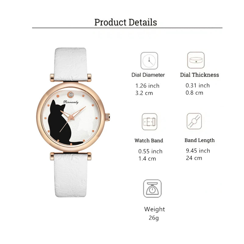 5pcs/set cute fashion cat pattern quartz pu leather women wrist watch