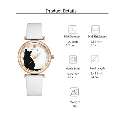 5pcs/set cute fashion cat pattern quartz pu leather women wrist watch