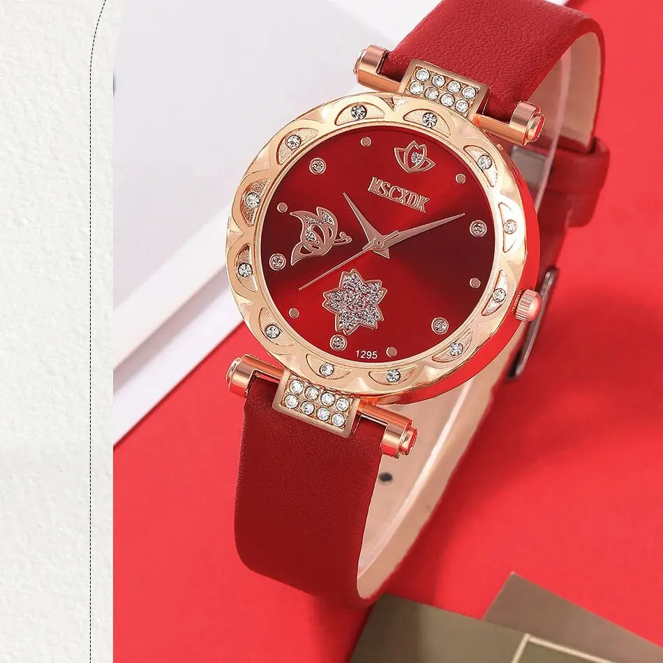 Fashion Women Watches Glasses Wallet Set Casual Leather Belt Quartz Wristwatches Ladies Tassel Pendant Wallet Montre Femme