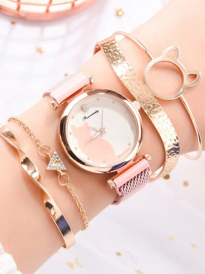 Women Watches Cute Cat Dial Luxury Women Quartz Wristwatch Mesh Bracelet Ladies Watches Reloj Mujer Montre Femmes Часы Женские