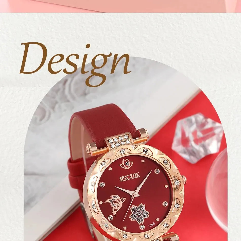 Fashion Women Watches Glasses Wallet Set Casual Leather Belt Quartz Wristwatches Ladies Tassel Pendant Wallet Montre Femme