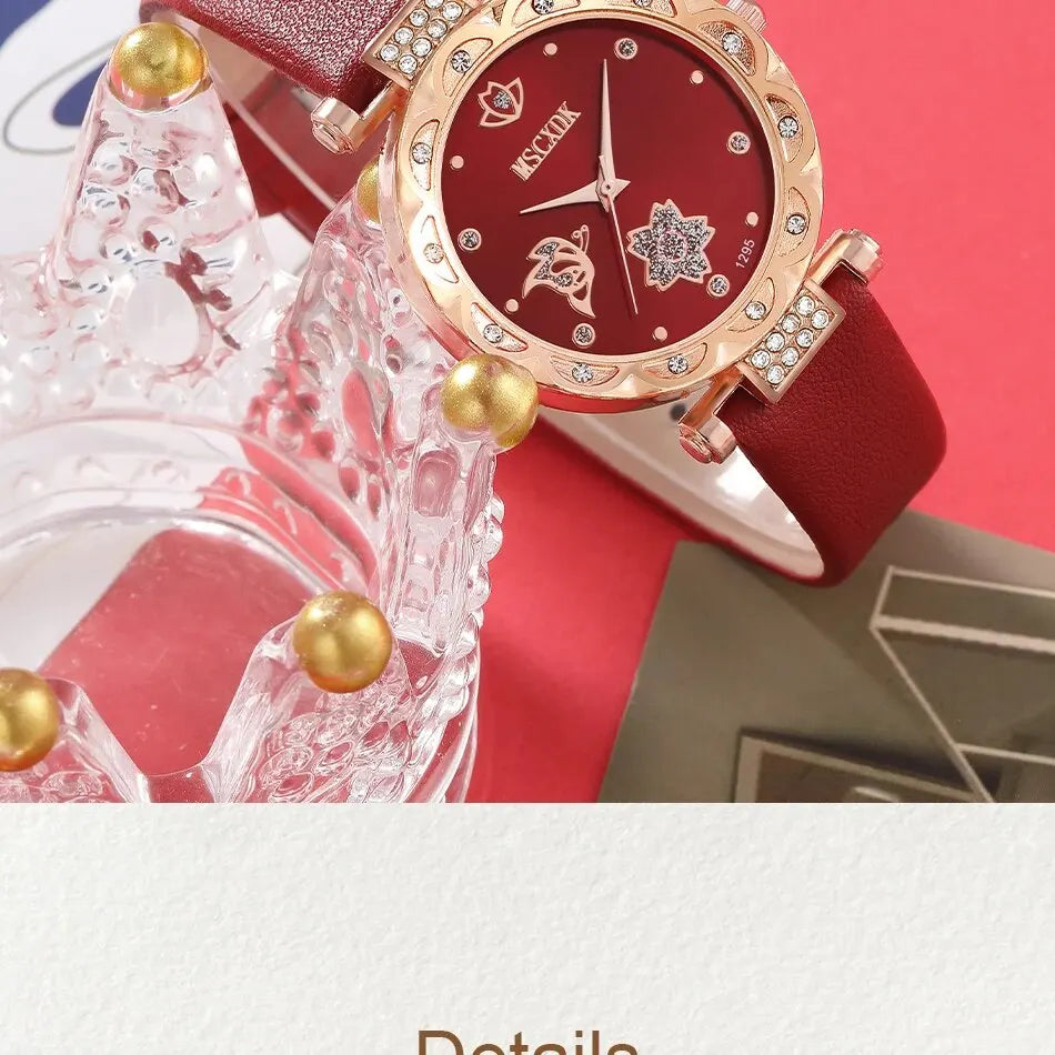 Fashion Women Watches Glasses Wallet Set Casual Leather Belt Quartz Wristwatches Ladies Tassel Pendant Wallet Montre Femme