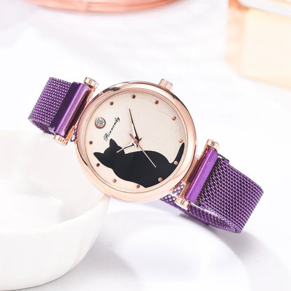Women Watches Cute Cat Dial Luxury Women Quartz Wristwatch Mesh Bracelet Ladies Watches Reloj Mujer Montre Femmes Часы Женские