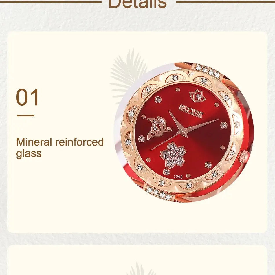 Fashion Women Watches Glasses Wallet Set Casual Leather Belt Quartz Wristwatches Ladies Tassel Pendant Wallet Montre Femme