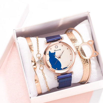 Women Watches Cute Cat Dial Luxury Women Quartz Wristwatch Mesh Bracelet Ladies Watches Reloj Mujer Montre Femmes Часы Женские