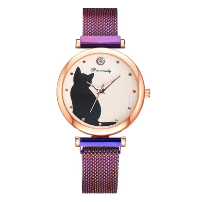Women Watches Cute Cat Dial Luxury Women Quartz Wristwatch Mesh Bracelet Ladies Watches Reloj Mujer Montre Femmes Часы Женские