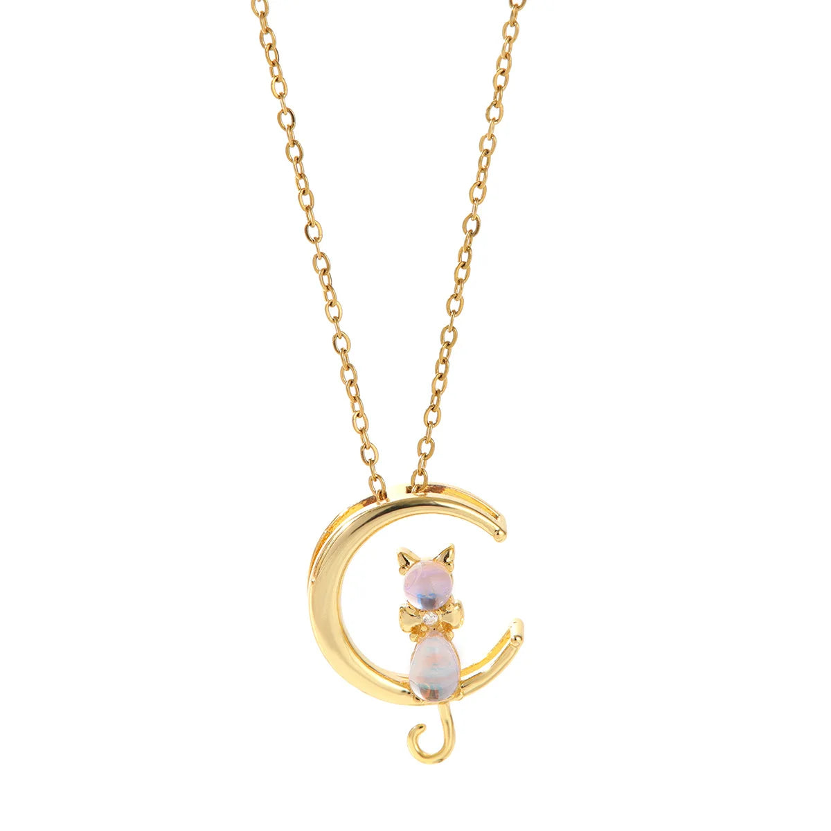 1PC Cute Moon Kitten Pendant Animal Necklace Stainless Steel Chain Women Girls Jewelry for Vacation Party Gift