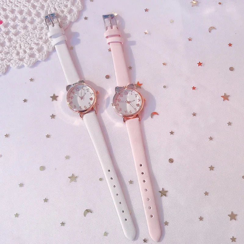 Kit Relógio Gatinho e Pulseira Delicada - Coleção Tempo Felino